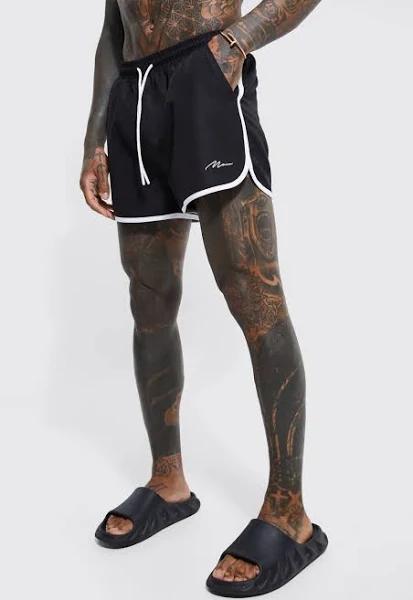 Mens Black Man Signature Runner Swim Shorts