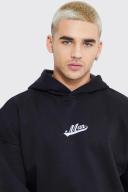 Mens Black Man Varsity Oversized Heavyweight Hoodie