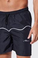 Mens Black Mid Length Official Man Piping Swim Shorts