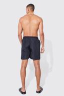 Mens Black Mid Length Official Man Piping Swim Shorts