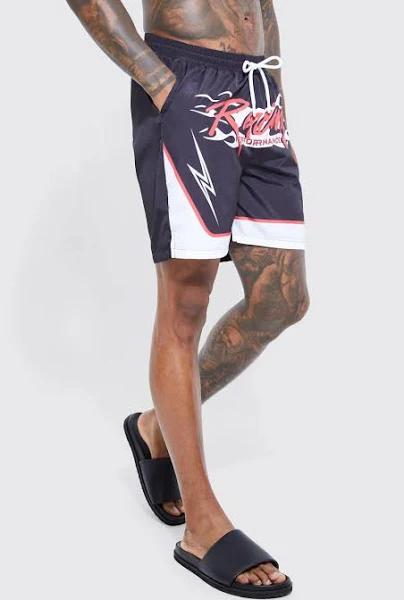 Mens Black Mid Length Racing Swim Shorts