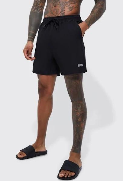 Mens Black Original Man Mid Length Swim Shorts