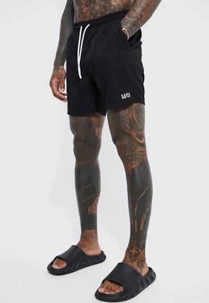 Mens Black Original Man Mid Length Swim Shorts
