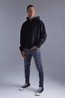 Mens Black Oversized Boxy Faux Suede Hoodie