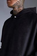 Mens Black Oversized Boxy Faux Suede Hoodie