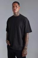 Mens Black Oversized Extended Neck Heavy T-Shirt