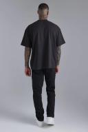 Mens Black Oversized Extended Neck Heavy T-Shirt
