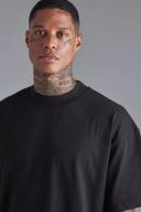 Mens Black Oversized Extended Neck Heavy T-Shirt