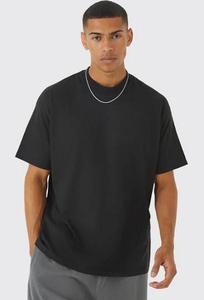 Mens Black Oversized Extended Neck T-Shirt