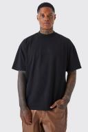 Mens Black Oversized Heavyweight Extended Neck T-Shirt