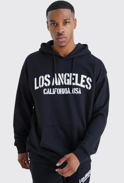 Mens Black Oversized Los Angeles Hoodie
