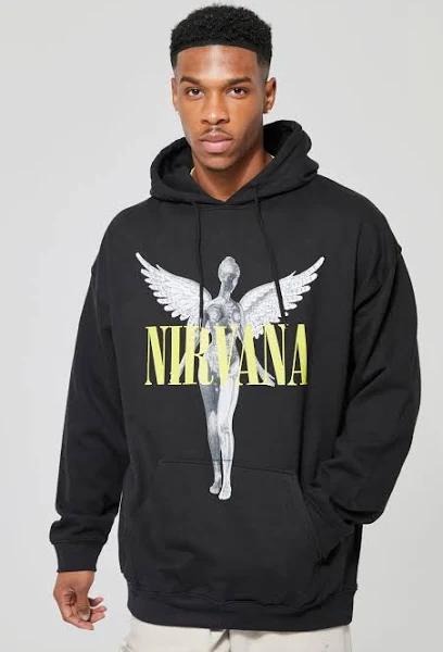 Mens Black Oversized Nirvana License Hoodie