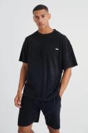 Mens Black Oversized Premium Towelling T-Shirt & Short Set