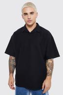 Mens Black Oversized Revere Twill Jersey Polo