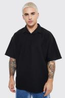 Mens Black Oversized Revere Twill Jersey Polo