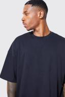Mens Black Oversized Ribbed Hem T-Shirt