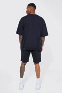Mens Black Oversized Ribbed Hem T-Shirt