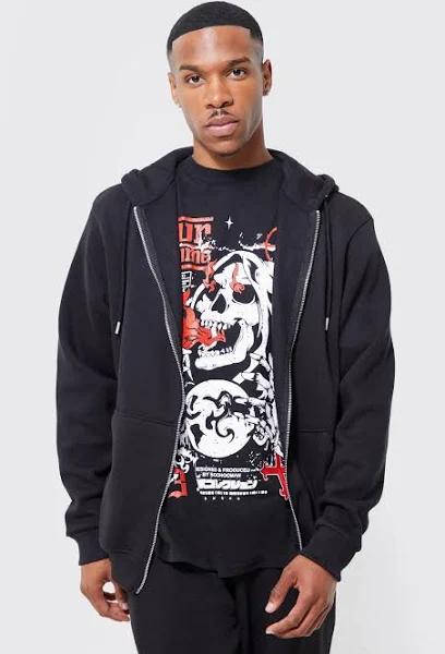 Mens Black Oversized Zip Through Hoodie