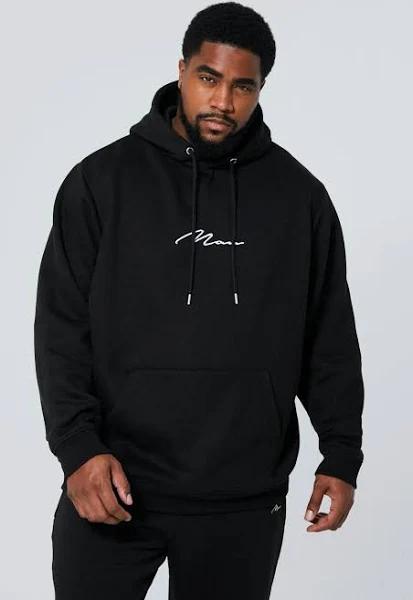 Mens Black Plus Basic Over The Head Man Sig Hoodie