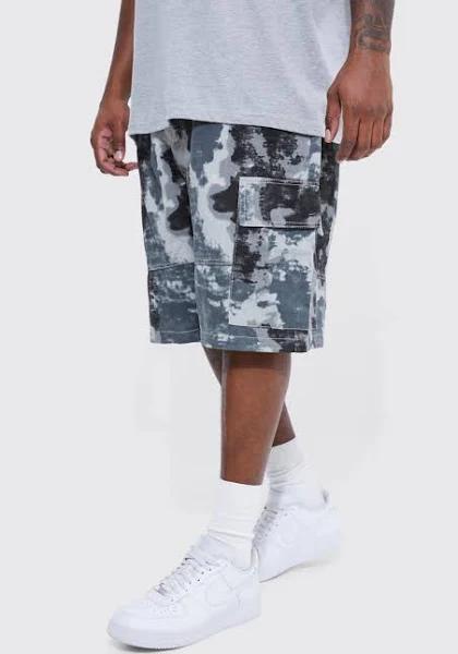 Mens Black Plus Fixed Relaxed Camo Cargo Detail Short