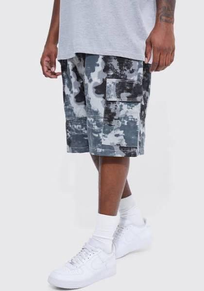 Mens Black Plus Fixed Relaxed Camo Cargo Detail Short