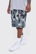 Mens Black Plus Fixed Relaxed Camo Cargo Detail Short