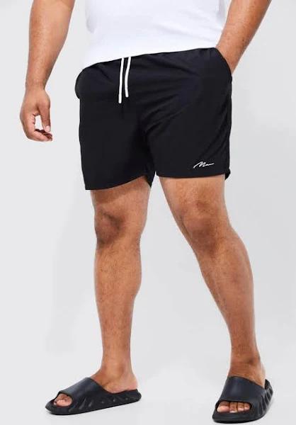 Mens Black Plus Man Signature Mid Length Swim Shorts