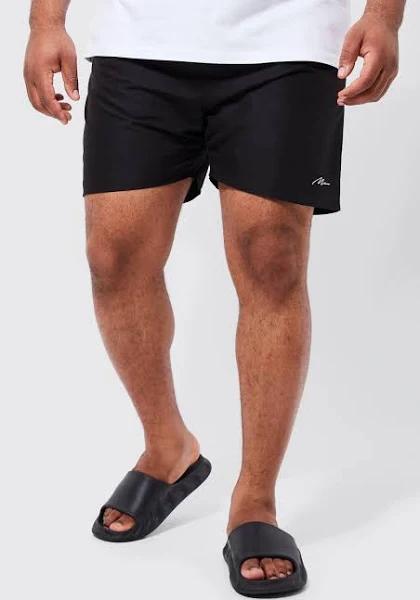 Mens Black Plus Man Signature Mid Length Swim Shorts