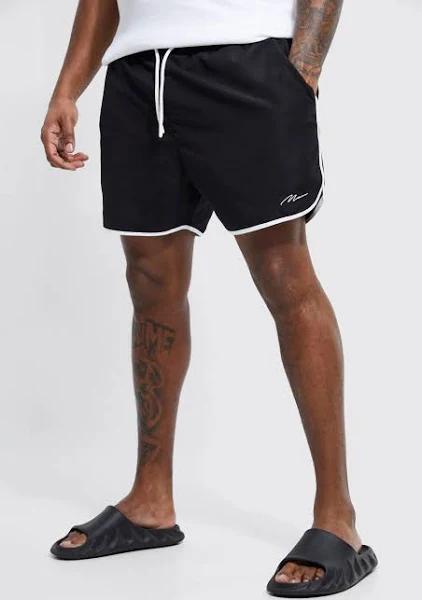 Mens Black Plus Man Signature Runner Swim Short