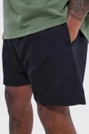 Mens Black Plus Mid Length Pintuck Swim Shorts