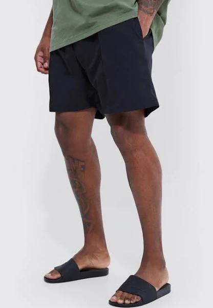 Mens Black Plus Mid Length Pintuck Swim Shorts