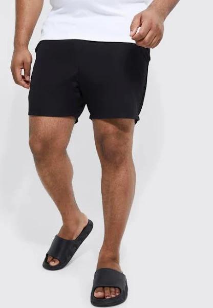 Mens Black Plus Mid Length Plain Swim Shorts