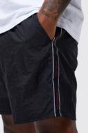 Mens Black Plus Mid Length Worldwide Tape Swim Shorts