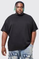 Mens Black Plus Oversized Extended Neck Heavy T-Shirt