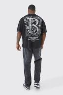 Mens Black Plus Oversized Gothic Floral B Print T-Shirt