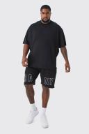 Mens Black Plus Oversized Rally T-Shirt & Short Set