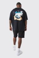 Mens Black Plus Oversized Rally T-Shirt & Short Set