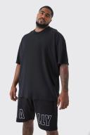 Mens Black Plus Oversized Rally T-Shirt & Short Set