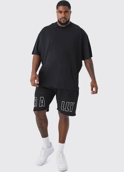 Mens Black Plus Oversized Rally T-Shirt & Short Set