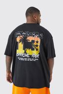 Mens Black Plus Oversized Varsity Palm Graphic T-Shirt
