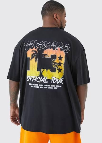 Mens Black Plus Oversized Varsity Palm Graphic T-Shirt
