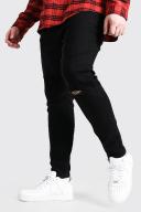 Mens Black Plus Size Super Skinny Knee Slit Jeans