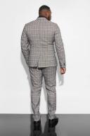 Mens Black Plus Skinny Double Breasted Check Suit Jacket