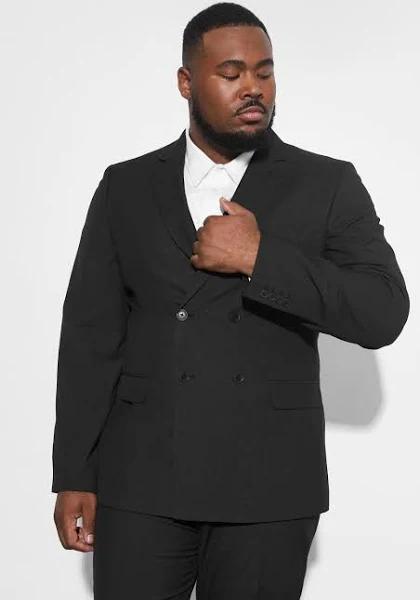 Mens Black Plus Slim Double Breasted Suit Jacket