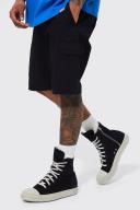 Mens Black Relaxed Fixed Waist Cargo Short