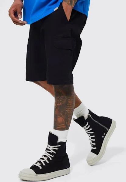 Mens Black Relaxed Fixed Waist Cargo Short