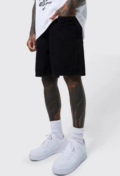 Mens Black Relaxed Rigid Denim Short