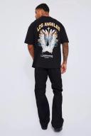 Mens Black Relaxed Rigid Flare Coated Jean