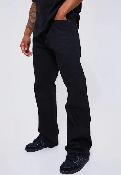 Mens Black Relaxed Rigid Flare Coated Jean