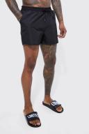 Mens Black Short Length Ripstop Swim Shorts